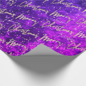 Vrolijk kerstgouden script met de naam Blauw Roze Cadeaupapier (Hoek)