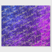 Vrolijk kerstgouden script met de naam Blauw Roze Cadeaupapier (Vlak)