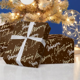 Vrolijk kerstgouden script met de naam Chocolade Cadeaupapier