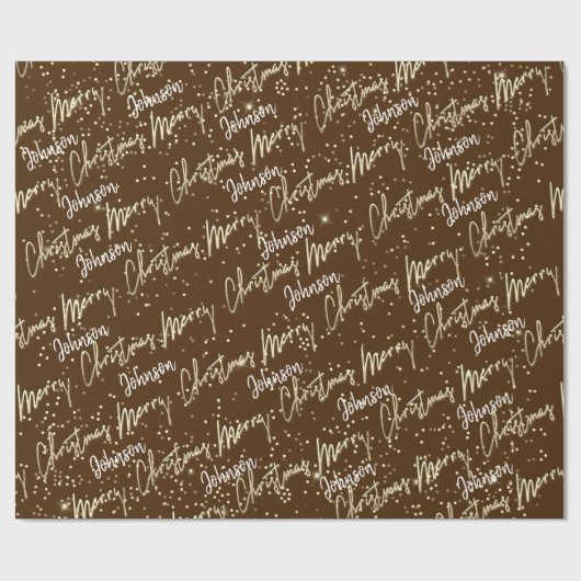Vrolijk kerstgouden script met de naam Chocolade Cadeaupapier (Vlak)
