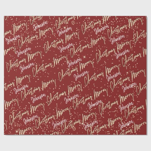 Vrolijk kerstgouden script uit naam van Burgundy Cadeaupapier (Vlak)