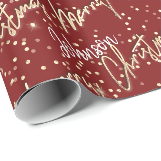 Vrolijk kerstgouden script uit naam van Burgundy Cadeaupapier (Rol Hoek)