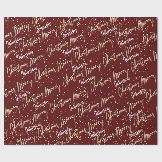 Vrolijk kerstgouden script uit naam van Burgundy Cadeaupapier (Vlak)
