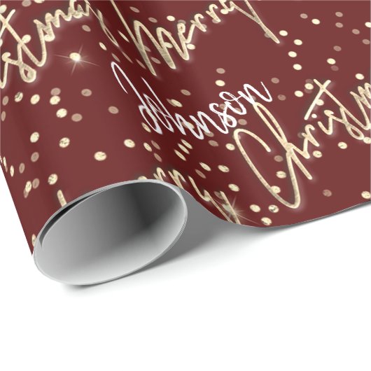 Vrolijk kerstgouden script uit naam van Burgundy Cadeaupapier (Rol Hoek)