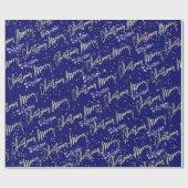 Vrolijk kerstgouden script van naam blauwe marine cadeaupapier (Vlak)