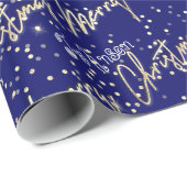 Vrolijk kerstgouden script van naam blauwe marine cadeaupapier (Rol Hoek)
