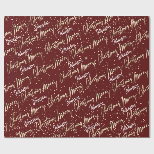 Vrolijk kerstgouden script van naam Maroon Red Cadeaupapier (Vlak)