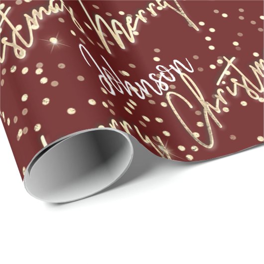 Vrolijk kerstgouden script van naam Maroon Red Cadeaupapier (Rol Hoek)