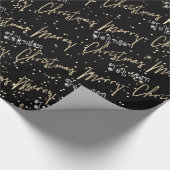 Vrolijk kerstgouden script, zwart cadeaupapier (Hoek)