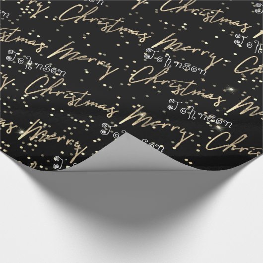 Vrolijk kerstgouden script, zwart cadeaupapier (Hoek)