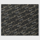 Vrolijk kerstgouden script, zwart cadeaupapier (Vlak)