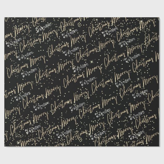Vrolijk kerstgouden script, zwart cadeaupapier (Vlak)