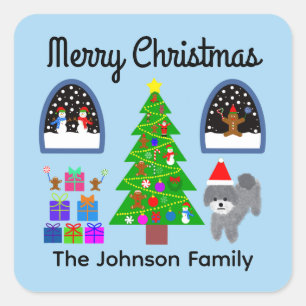 Vrolijk kerstgrijs kerstfeest #4 Trekkers Vierkante Sticker