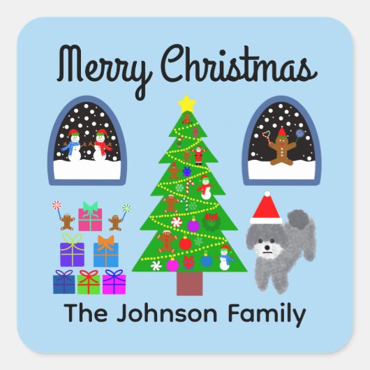 Vrolijk kerstgrijs kerstfeest #4 Trekkers Vierkante Sticker (Voorkant)