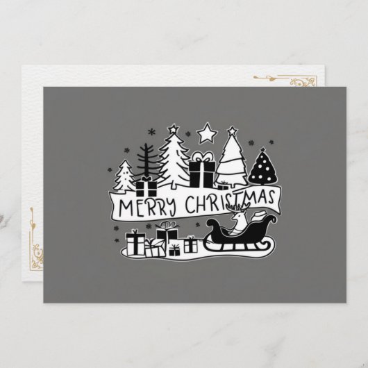 Vrolijk kerstgrijs kerstkaartje feestdagenkaart (Voorkant / Achterkant)