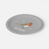 Vrolijk kerstgrijs Robin Bird Paper Borden Papieren Bordje (Gekanteld)