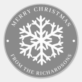 Vrolijk kerstgrijs Ronde White Snowflake Sticker