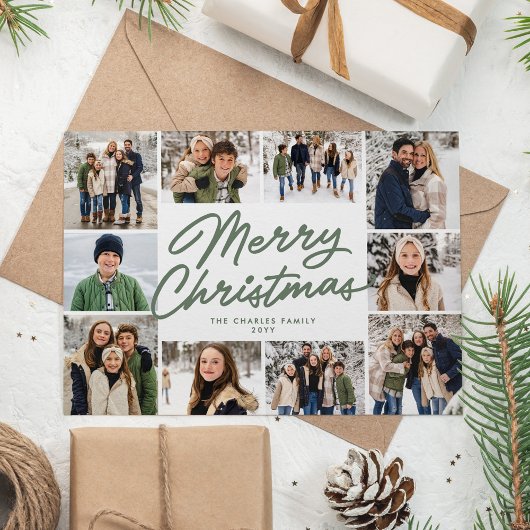 Vrolijk kerstgroen 10 foto collage feestdagenkaart
