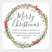 Vrolijk kerstgroen adreslabel vierkante sticker (Voorkant)