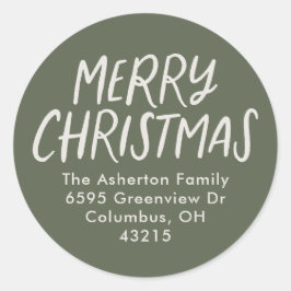 Vrolijk kerstgroen beige eenvoudig retouradres ronde sticker