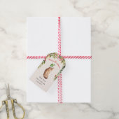 Vrolijk kerstgroen blad rode bessen kattenliefhebb cadeaulabel (Met Touw)