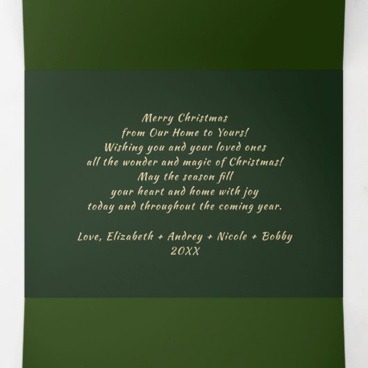 Vrolijk Kerstgroen Bloemen Multi Foto Drieluik Kaart (Binnenkant midden)