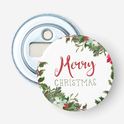 Vrolijk kerstgroen button flesopener (Voorkant)