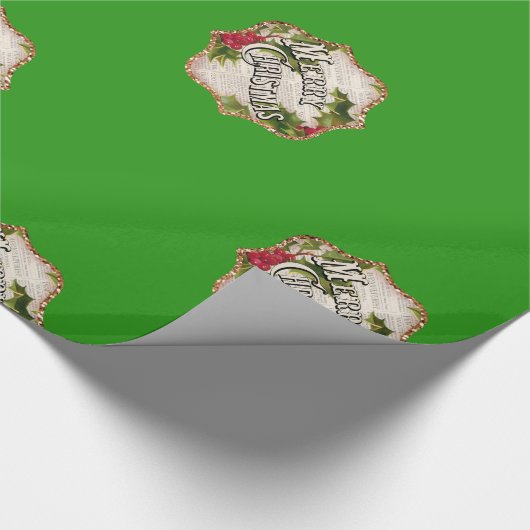 Vrolijk kerstgroen cadeaupapier (Hoek)