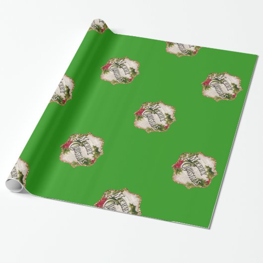 Vrolijk kerstgroen  cadeaupapier (Uitgerold)