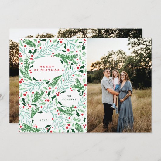 Vrolijk Kerstgroen en Berrie Holiday Design Feestdagenkaart (Voorkant / Achterkant)