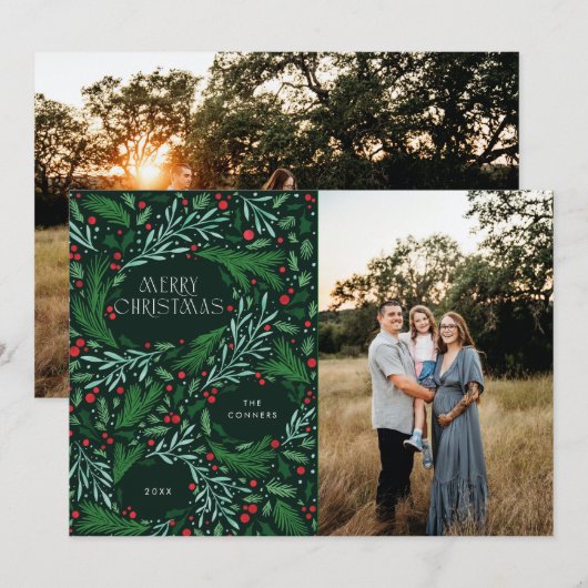 Vrolijk Kerstgroen en Berrie Holiday Design Feestdagenkaart (Voorkant / Achterkant)