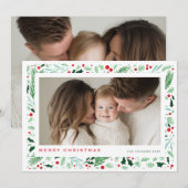 Vrolijk kerstgroen en berry vakantieontwerp feestdagenkaart (Voorkant / Achterkant)