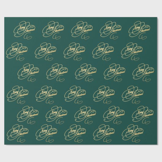Vrolijk kerstgroen en goud elegant script cadeaupapier (Vlak)