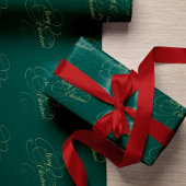 Vrolijk kerstgroen en goud elegant script cadeaupapier
