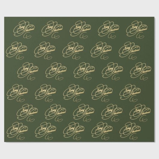 Vrolijk kerstgroen en goud elegant script cadeaupapier (Vlak)