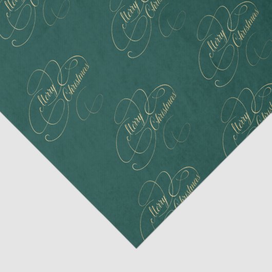 Vrolijk kerstgroen en goud elegant script tissuepapier (Detail)