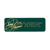 Vrolijk kerstgroen en goud retouradres etiket (Voorkant)