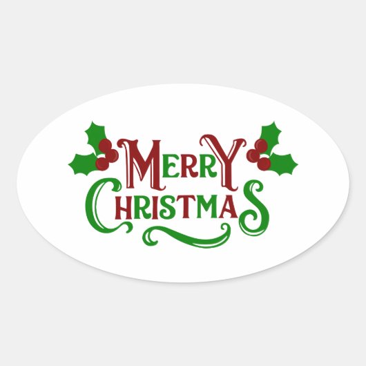 Vrolijk Kerstgroen en Red Holly Graphic Ovale Sticker (Voorkant)