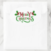 Vrolijk Kerstgroen en Red Holly Graphic Ovale Sticker (Tas)