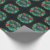 Vrolijk kerstgroen en rood Wreath op zwart Cadeaupapier (Hoek)