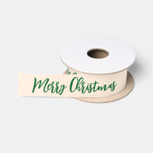 Vrolijk kerstgroen en wit traditioneel satijnen lint