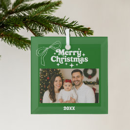 Vrolijk kerstgroen foto boog hand-getrokken retro glas ornament