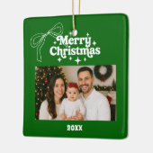 Vrolijk kerstgroen foto boog hand-getrokken retro keramisch ornament (Links)