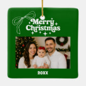 Vrolijk kerstgroen foto boog hand-getrokken retro keramisch ornament (Achterkant)