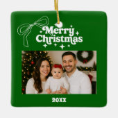 Vrolijk kerstgroen foto boog hand-getrokken retro keramisch ornament (Voorkant)