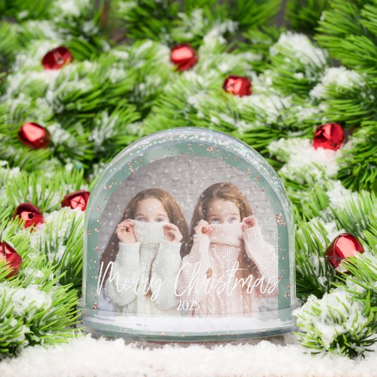 Vrolijk kerstgroen gepersonaliseerde foto sneeuwbol (Kerstmis)