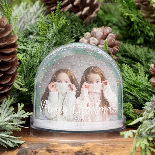 Vrolijk kerstgroen gepersonaliseerde foto sneeuwbol (Winter)