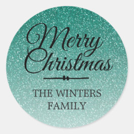 Vrolijk kerstgroen glitter ombre Envelope Seal Ronde Sticker