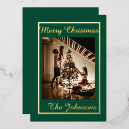 Vrolijk kerstgroen goud eenvoudige moderne foto folie feestdagenkaart
