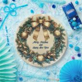 Vrolijk kerstgroen gouden krans papieren bordje (Feest)